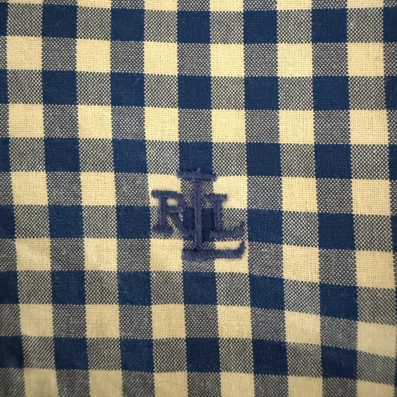 Ralph Lauren Blue & White Gingham 3/4 Sleeve Button-Down Shirt - Picture 8 of 8